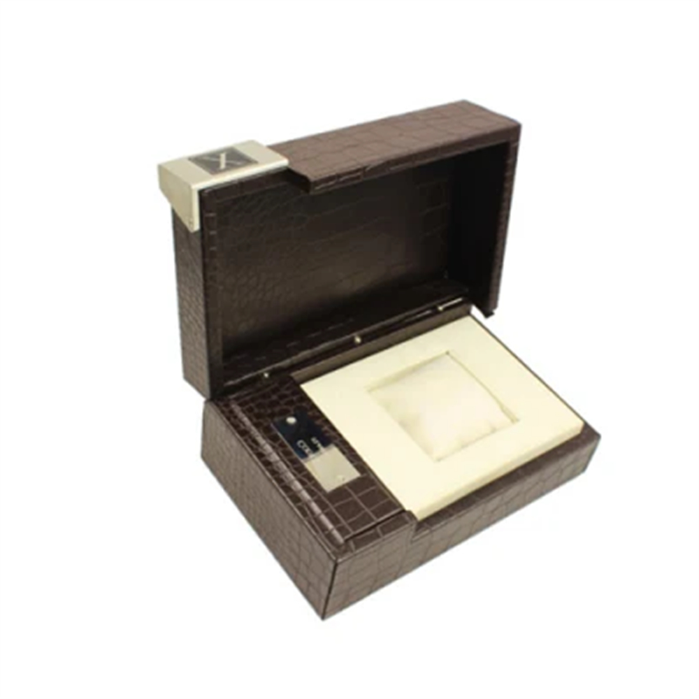 High-End Crocodile Leather Watch Packaging Box with Metal Plate